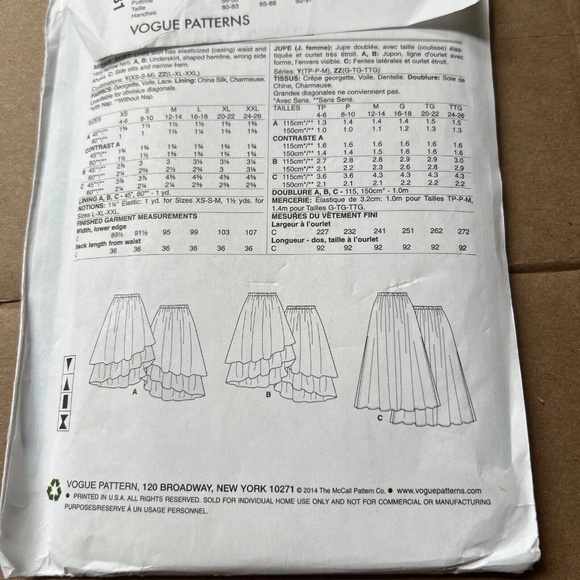 VOGUE Pattern 8981 Skirts Pull On Shaped Hemline Layered 3 Length Sizes XS S M - Picture 3 of 4